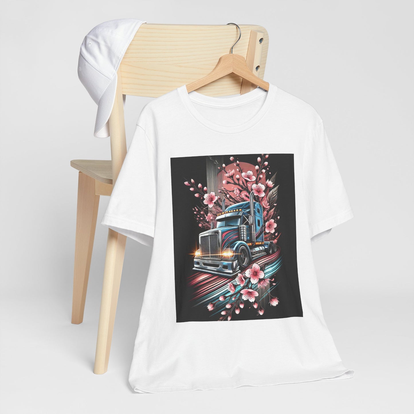Cherry Blossom Convoy T-Shirt | Japanese Sakura x Modern Truck Art | Unique Graphic Tee for Drivers & Streetwear Lovers No.006