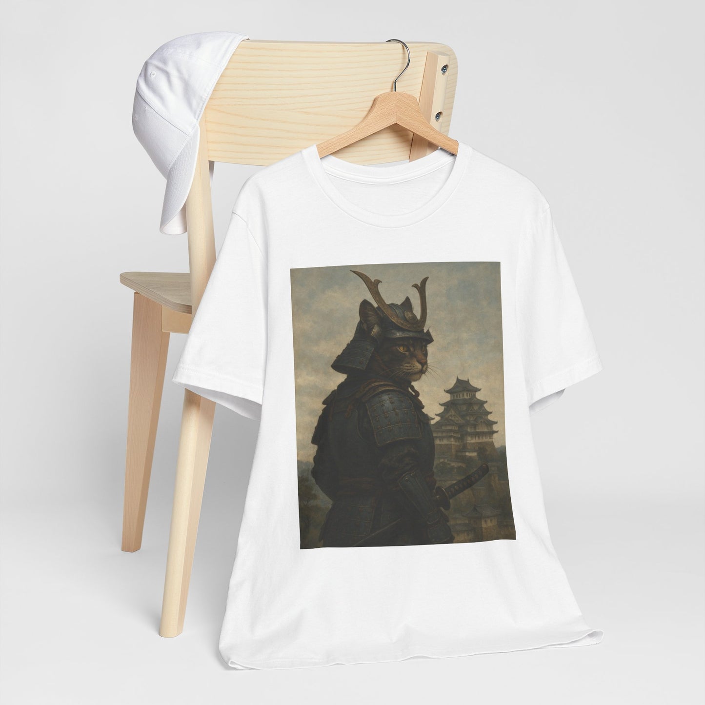 Cat Samurai Vigil Tee | Armored Feline Warrior w/ Castle Backdrop | Japanese Art Unisex Shirt