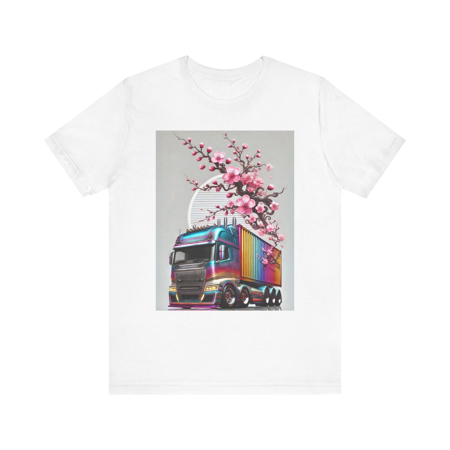 Cherry Blossom Convoy T-Shirt | Japanese Sakura x Modern Truck Art | Unique Graphic Tee for Drivers & Streetwear Lovers No.007