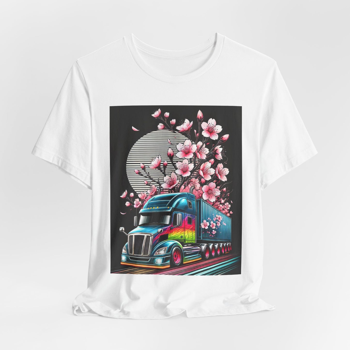 Cherry Blossom Convoy T-Shirt | Japanese Sakura x Modern Truck Art | Unique Graphic Tee for Drivers & Streetwear Lovers No.003