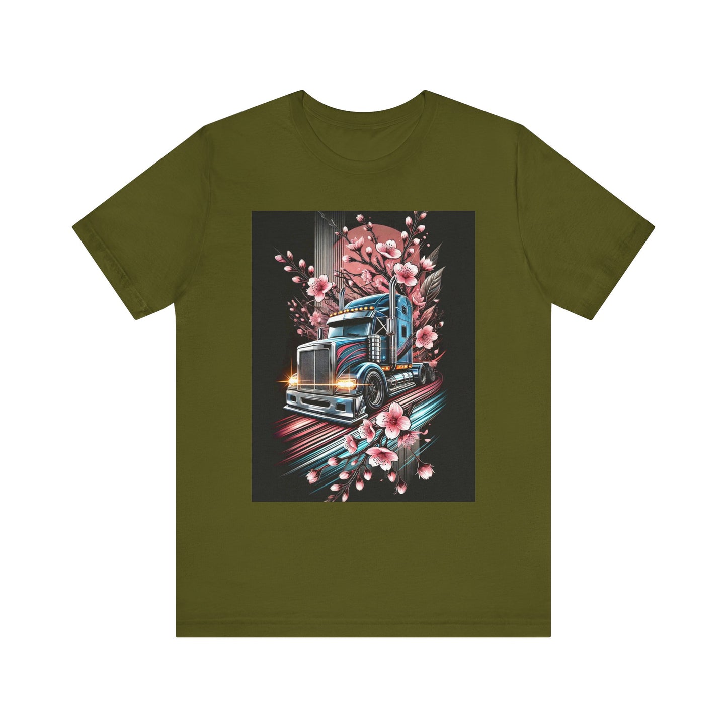 Cherry Blossom Convoy T-Shirt | Japanese Sakura x Modern Truck Art | Unique Graphic Tee for Drivers & Streetwear Lovers No.006