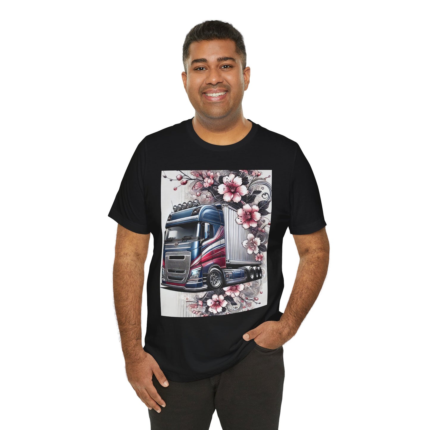 Cherry Blossom Convoy T-Shirt | Japanese Sakura x Modern Truck Art | Unique Graphic Tee for Drivers & Streetwear Lovers 001
