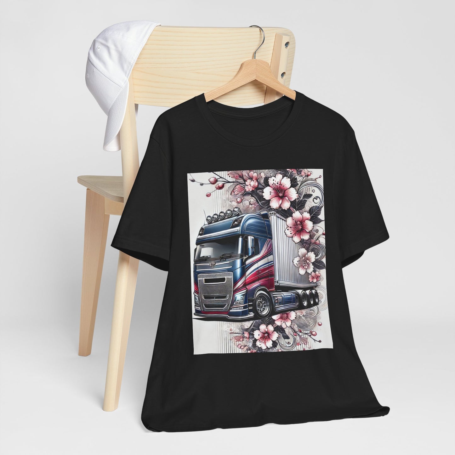 Cherry Blossom Convoy T-Shirt | Japanese Sakura x Modern Truck Art | Unique Graphic Tee for Drivers & Streetwear Lovers 001