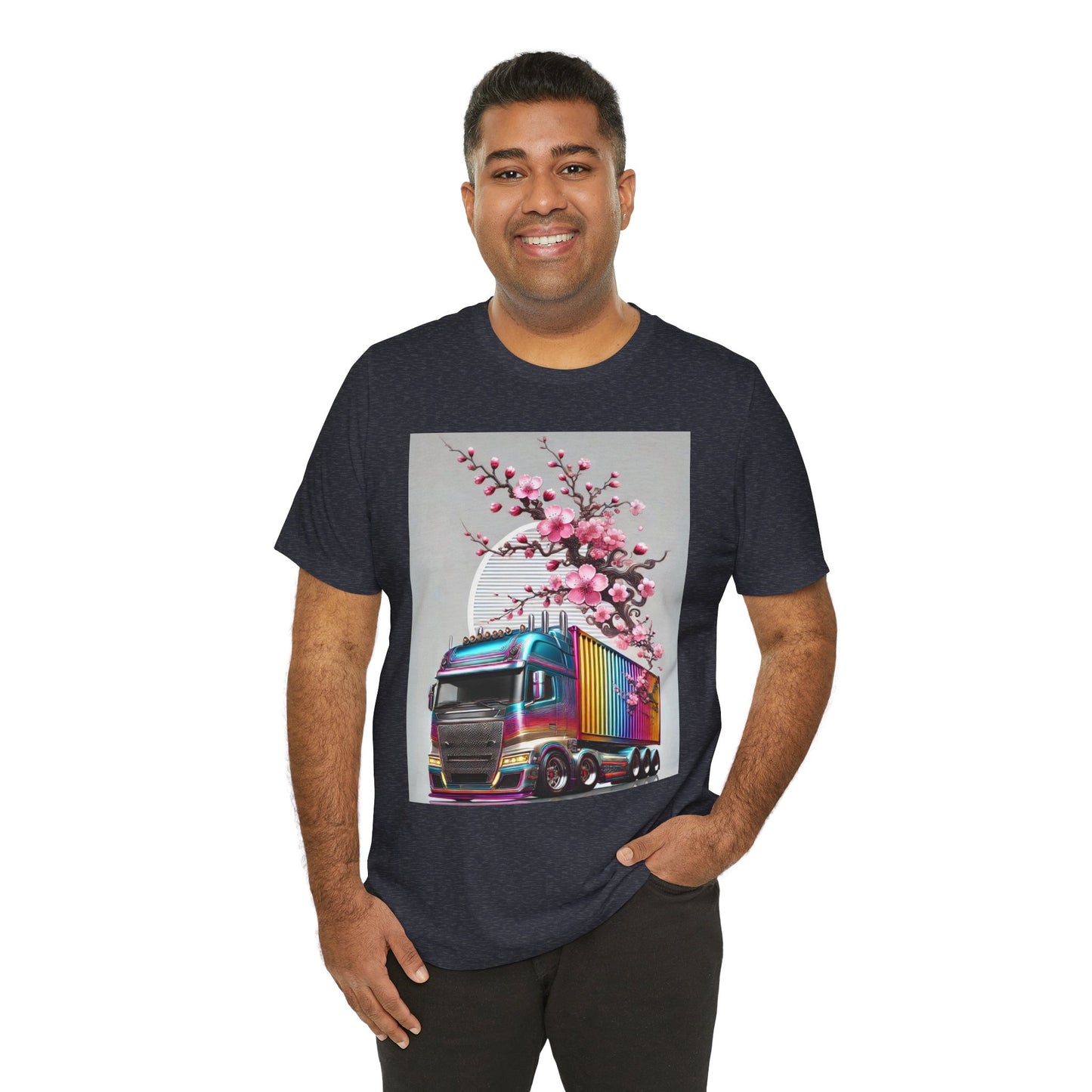Cherry Blossom Convoy T-Shirt | Japanese Sakura x Modern Truck Art | Unique Graphic Tee for Drivers & Streetwear Lovers No.007