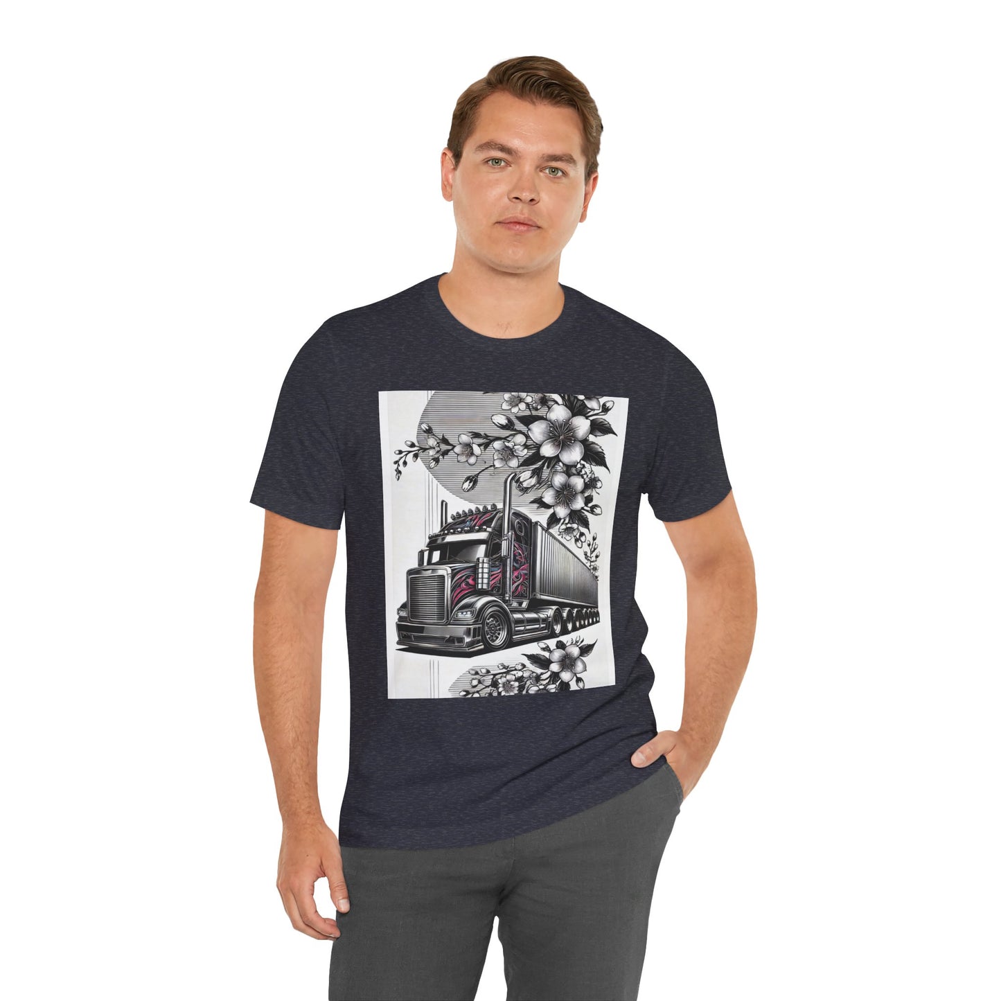 Cherry Blossom Convoy T-Shirt | Japanese Sakura x Modern Truck Art | Unique Graphic Tee for Drivers & Streetwear Lovers No.002