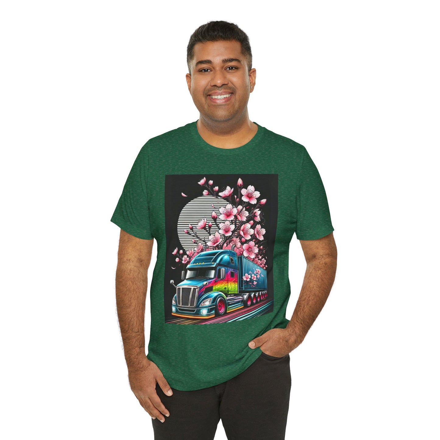 Cherry Blossom Convoy T-Shirt | Japanese Sakura x Modern Truck Art | Unique Graphic Tee for Drivers & Streetwear Lovers No.003