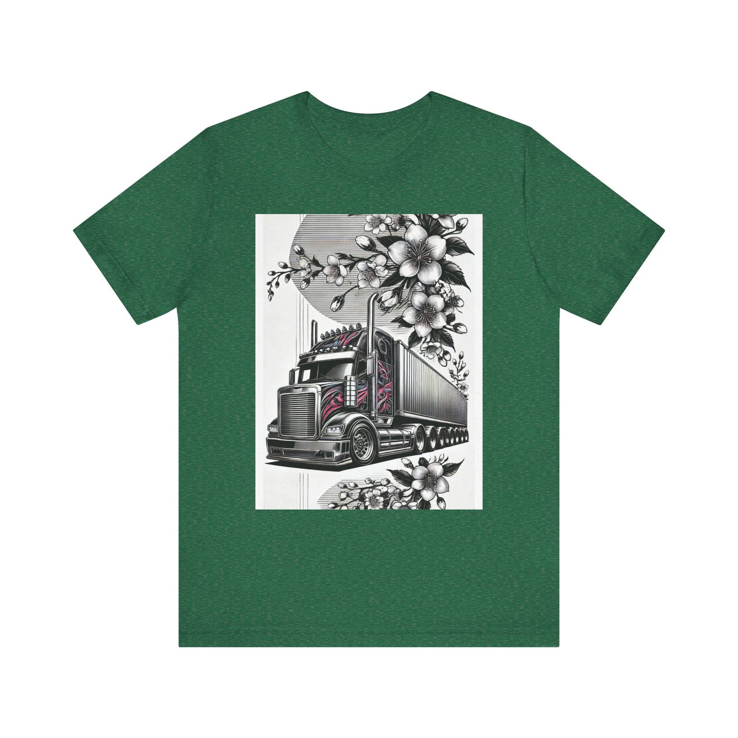 Cherry Blossom Convoy T-Shirt | Japanese Sakura x Modern Truck Art | Unique Graphic Tee for Drivers & Streetwear Lovers No.002