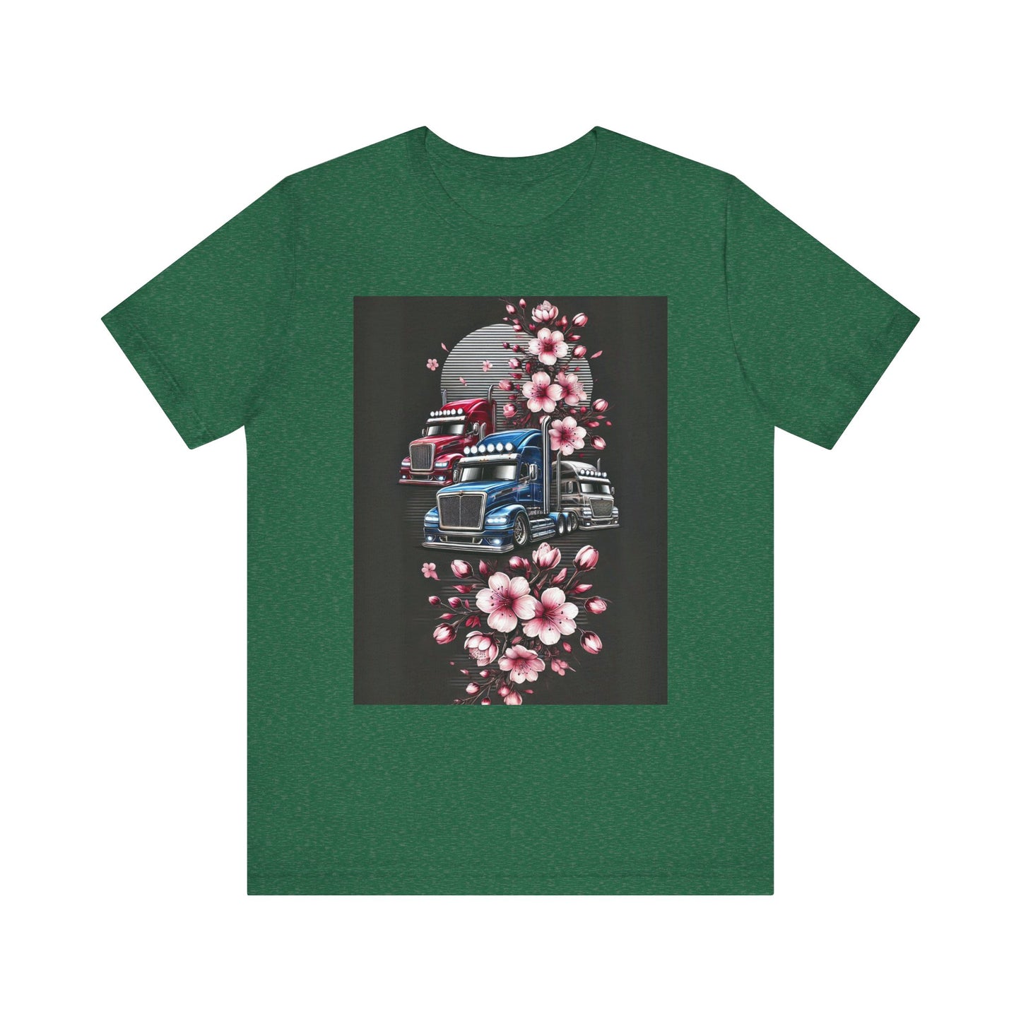 Cherry Blossom Convoy T-Shirt | Japanese Sakura x Modern Truck Art | Unique Graphic Tee for Drivers & Streetwear Lovers No.005