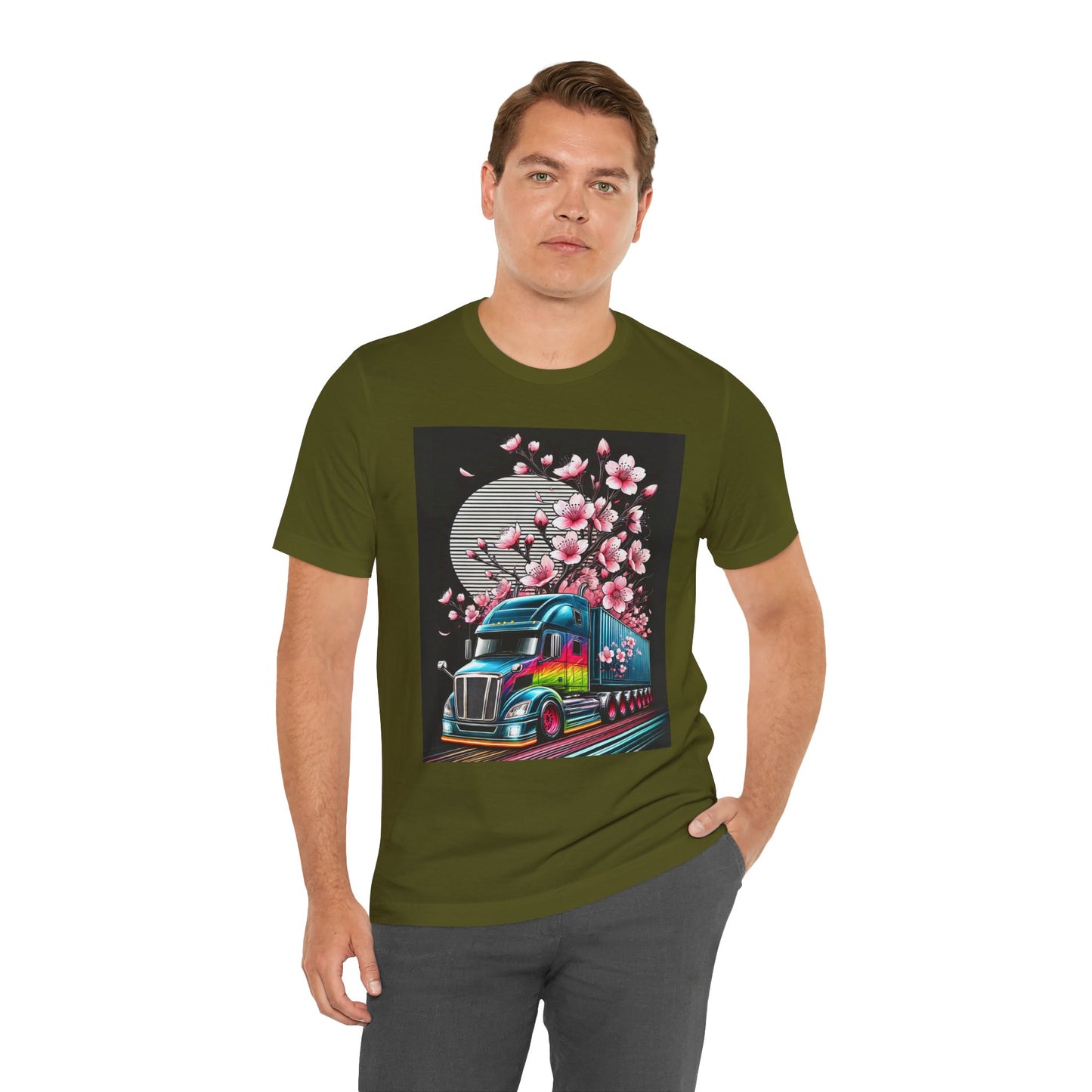 Cherry Blossom Convoy T-Shirt | Japanese Sakura x Modern Truck Art | Unique Graphic Tee for Drivers & Streetwear Lovers No.003