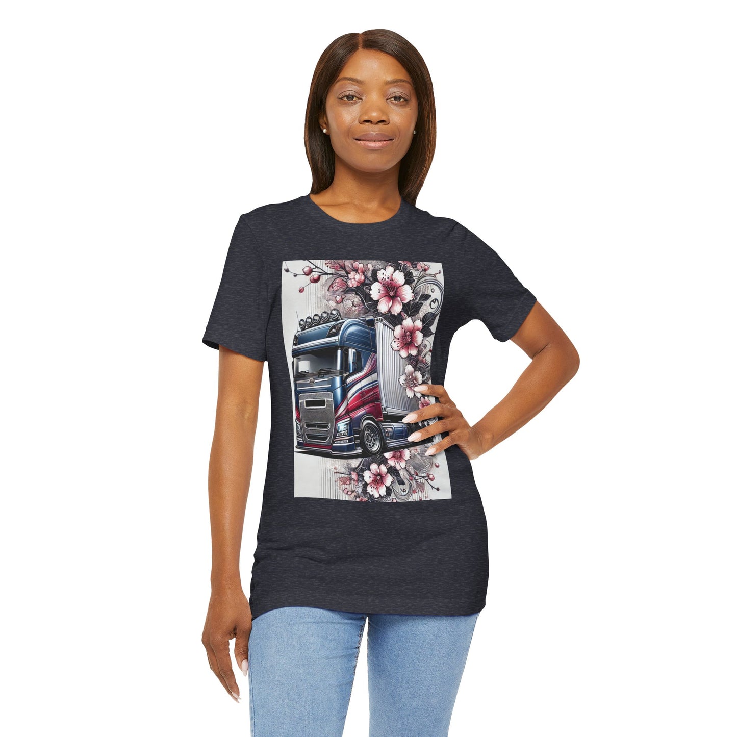 Cherry Blossom Convoy T-Shirt | Japanese Sakura x Modern Truck Art | Unique Graphic Tee for Drivers & Streetwear Lovers 001