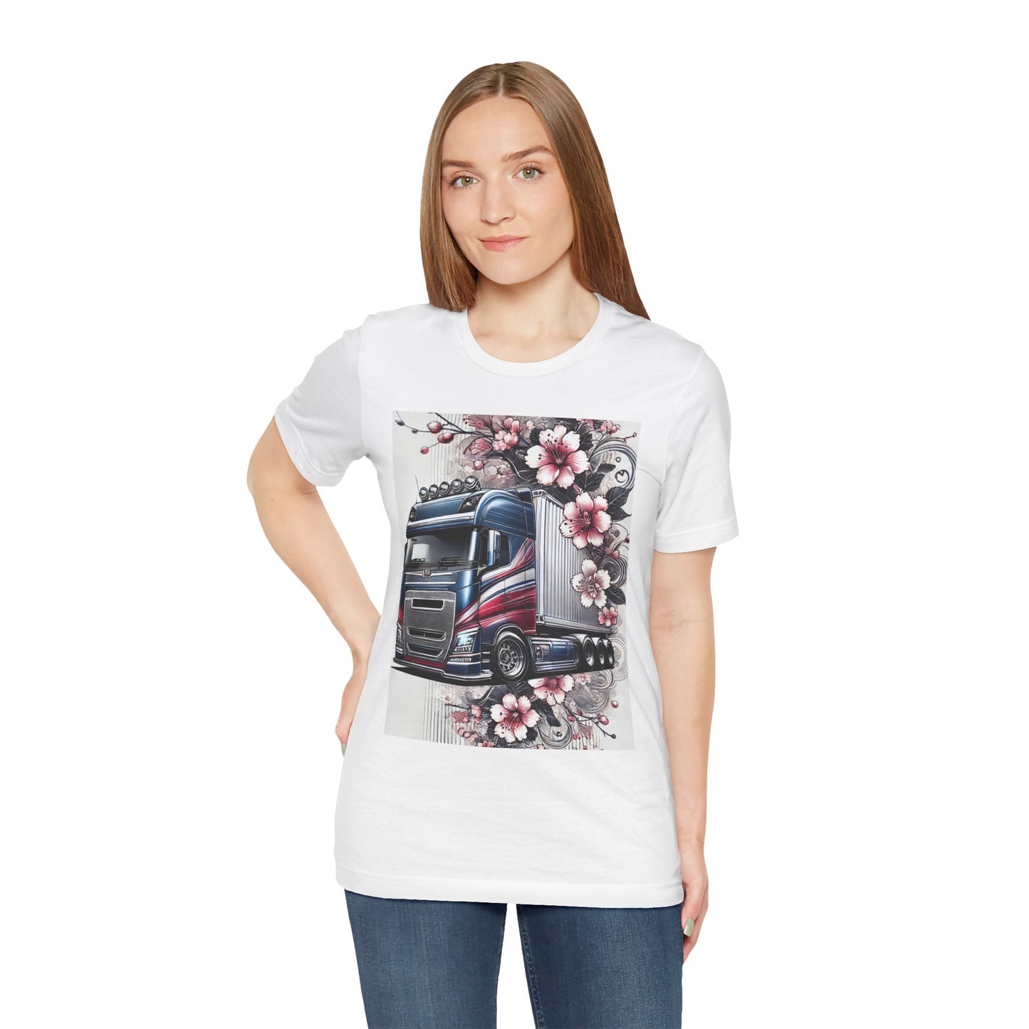 Cherry Blossom Convoy T-Shirt | Japanese Sakura x Modern Truck Art | Unique Graphic Tee for Drivers & Streetwear Lovers 001