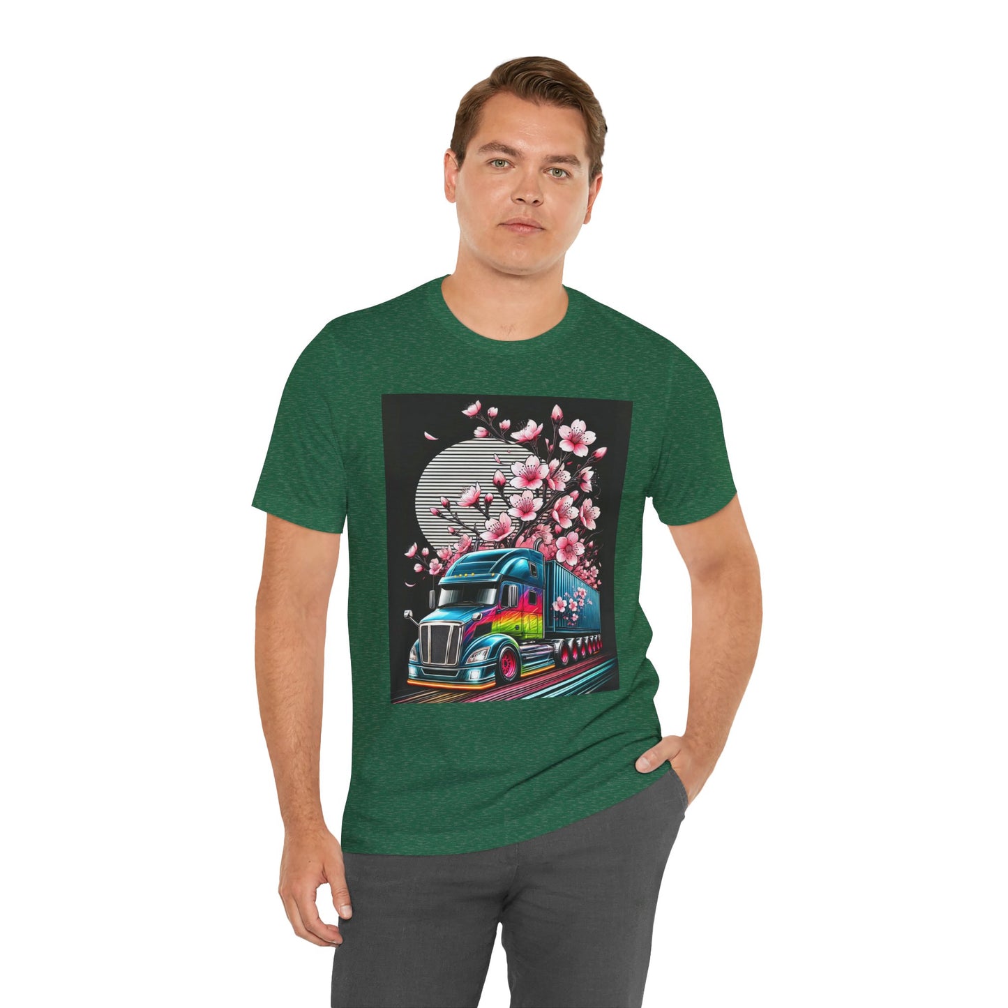 Cherry Blossom Convoy T-Shirt | Japanese Sakura x Modern Truck Art | Unique Graphic Tee for Drivers & Streetwear Lovers No.003