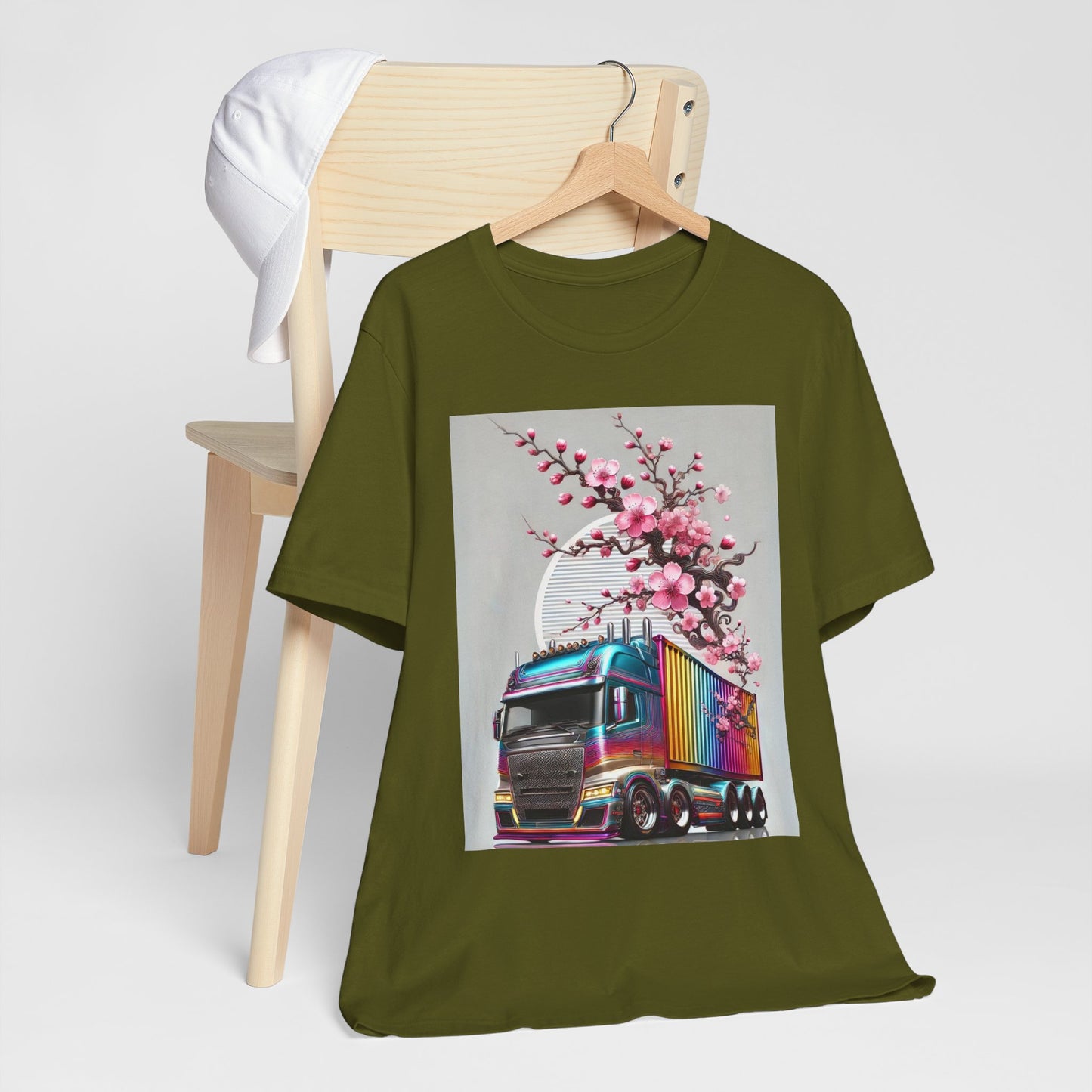 Cherry Blossom Convoy T-Shirt | Japanese Sakura x Modern Truck Art | Unique Graphic Tee for Drivers & Streetwear Lovers No.007