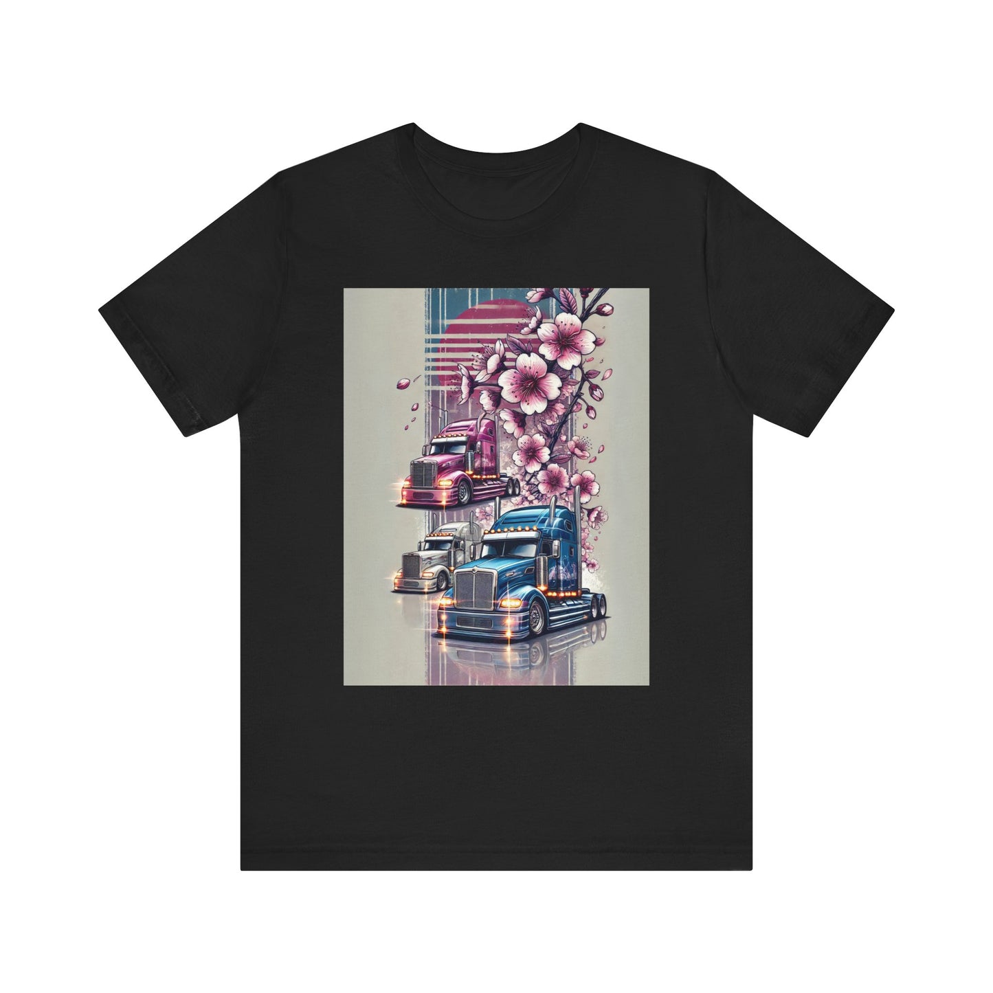 Cherry Blossom Convoy T-Shirt | Japanese Sakura x Modern Truck Art | Unique Graphic Tee for Drivers & Streetwear Lovers No.004