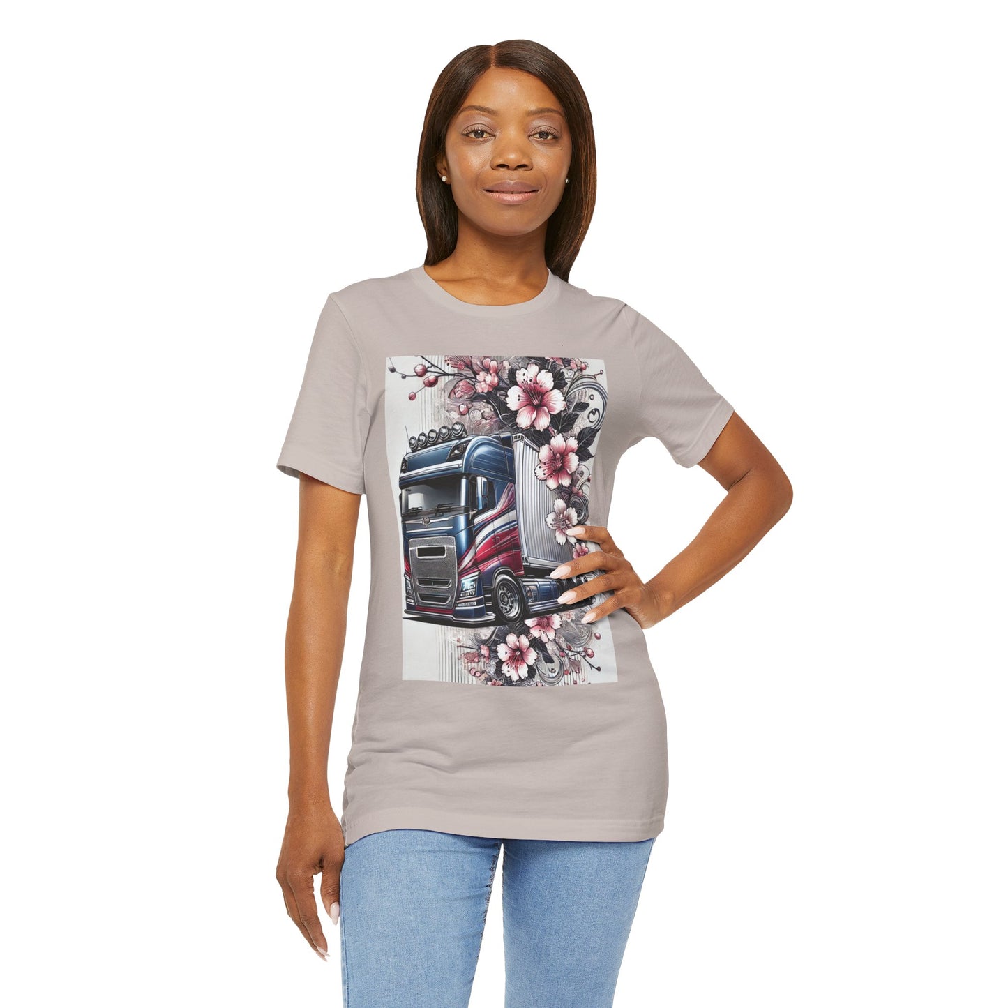 Cherry Blossom Convoy T-Shirt | Japanese Sakura x Modern Truck Art | Unique Graphic Tee for Drivers & Streetwear Lovers 001