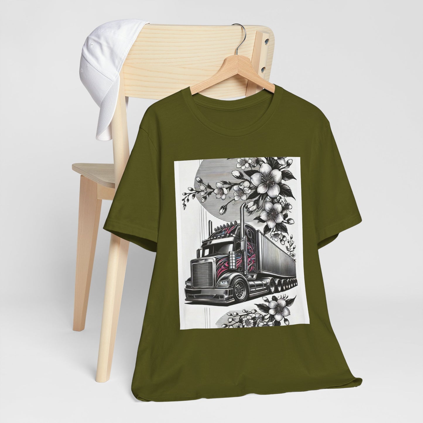 Cherry Blossom Convoy T-Shirt | Japanese Sakura x Modern Truck Art | Unique Graphic Tee for Drivers & Streetwear Lovers No.002