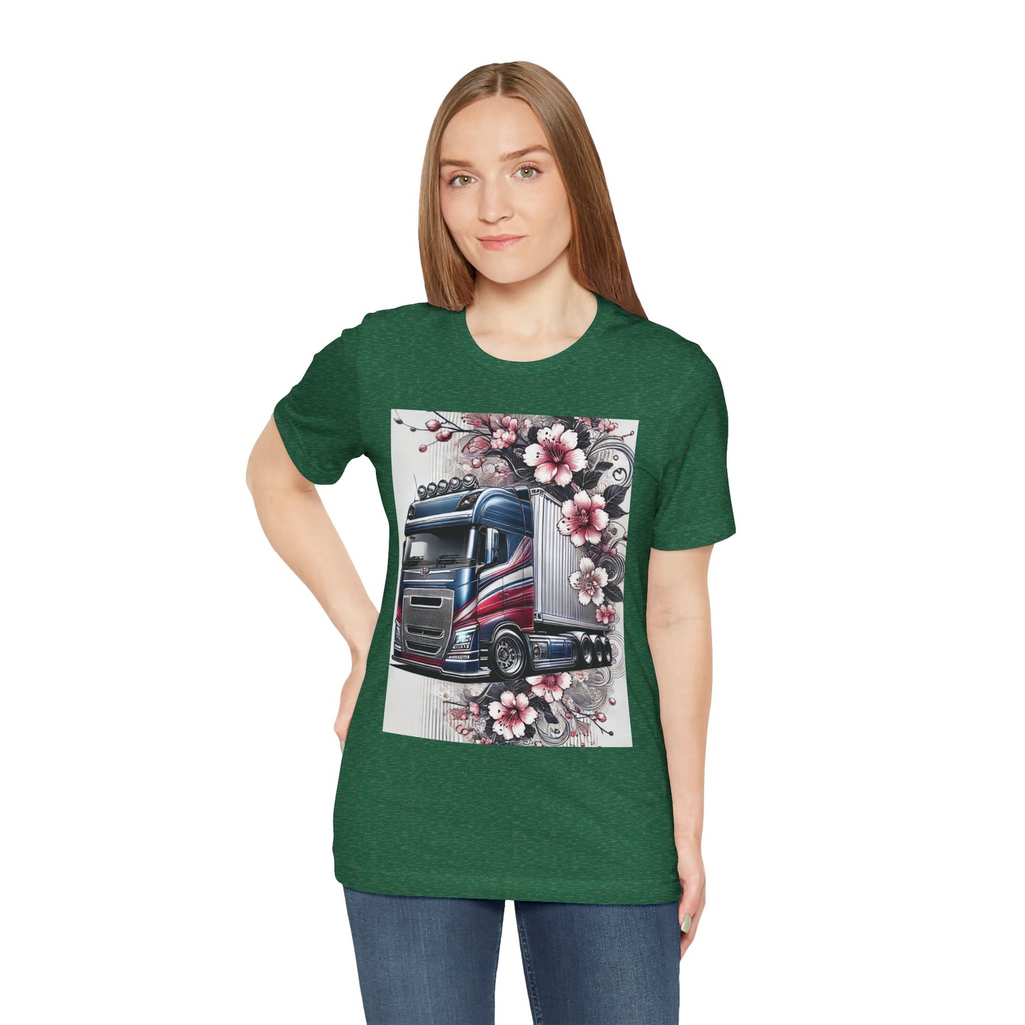 Cherry Blossom Convoy T-Shirt | Japanese Sakura x Modern Truck Art | Unique Graphic Tee for Drivers & Streetwear Lovers 001