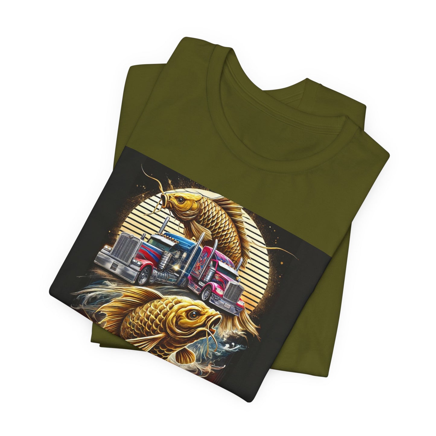 Bold Koi & Truck Fusion T-Shirt | Japanese Golden Carp AND Convoy Art Tee | Vibrant Streetwear for Truckers AND Tattoo Fans