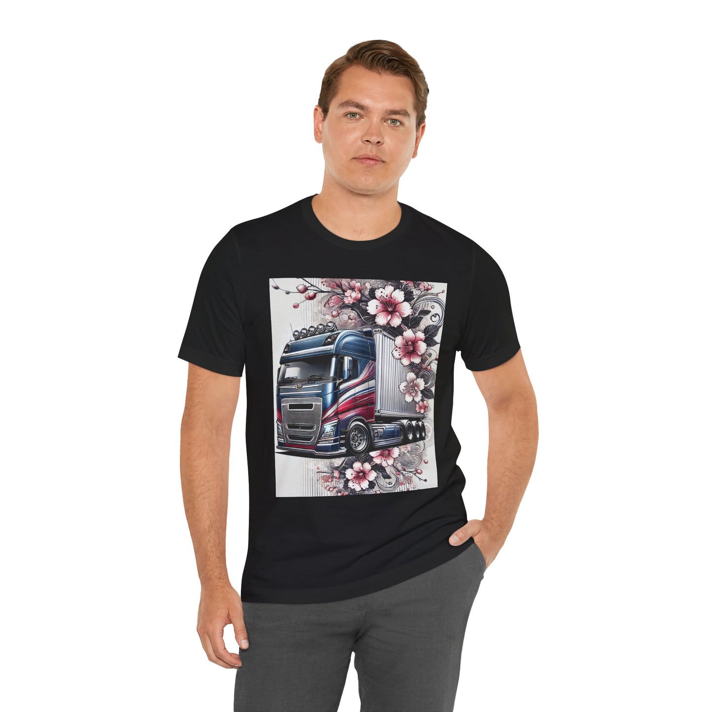 Cherry Blossom Convoy T-Shirt | Japanese Sakura x Modern Truck Art | Unique Graphic Tee for Drivers & Streetwear Lovers 001