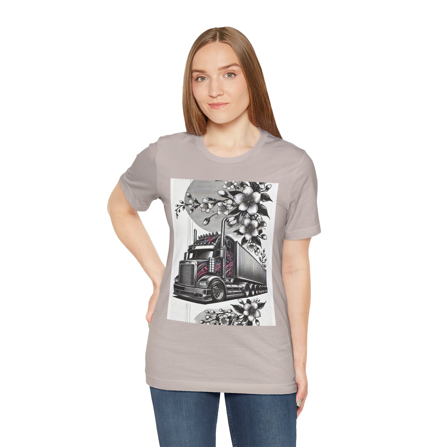 Cherry Blossom Convoy T-Shirt | Japanese Sakura x Modern Truck Art | Unique Graphic Tee for Drivers & Streetwear Lovers No.002