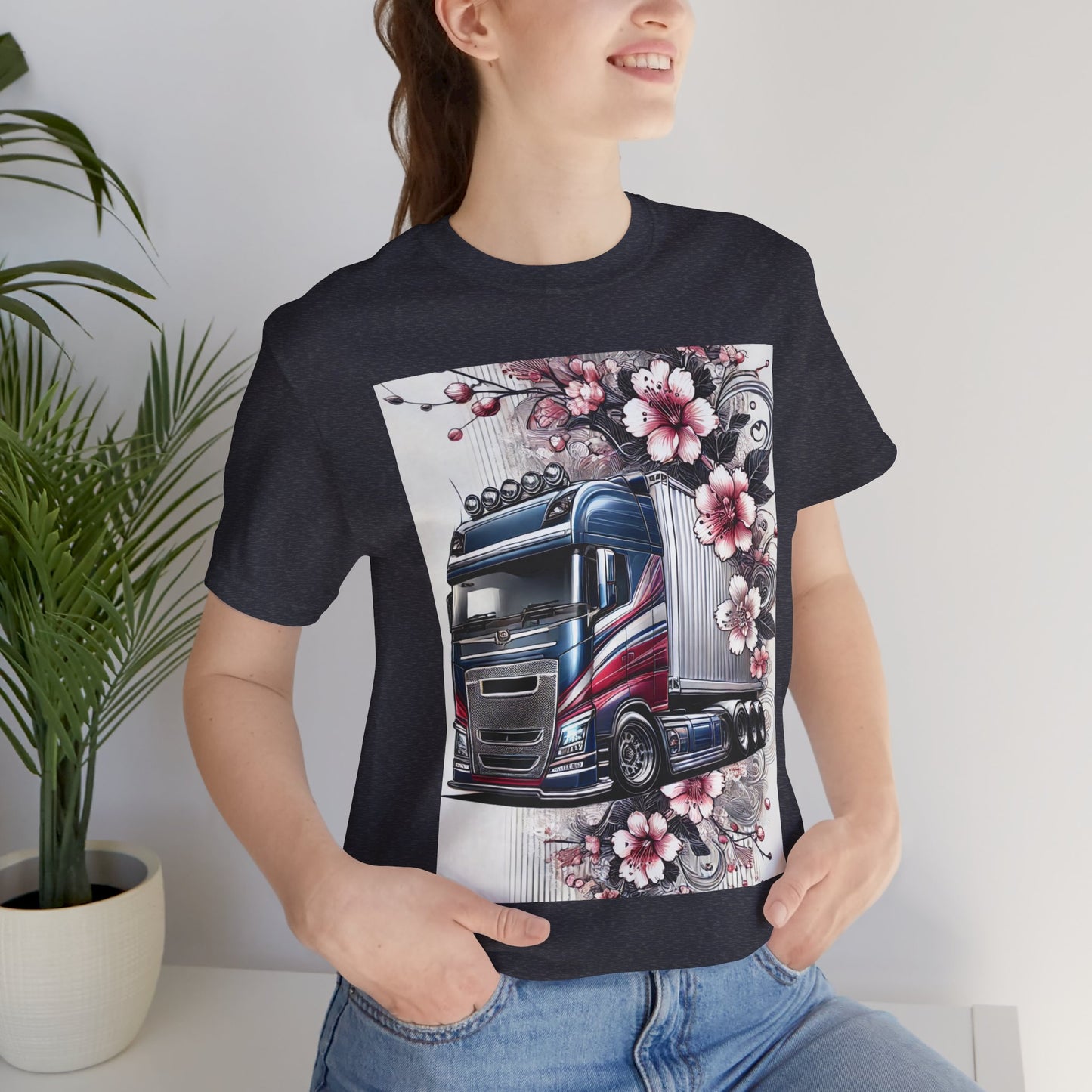 Cherry Blossom Convoy T-Shirt | Japanese Sakura x Modern Truck Art | Unique Graphic Tee for Drivers & Streetwear Lovers 001