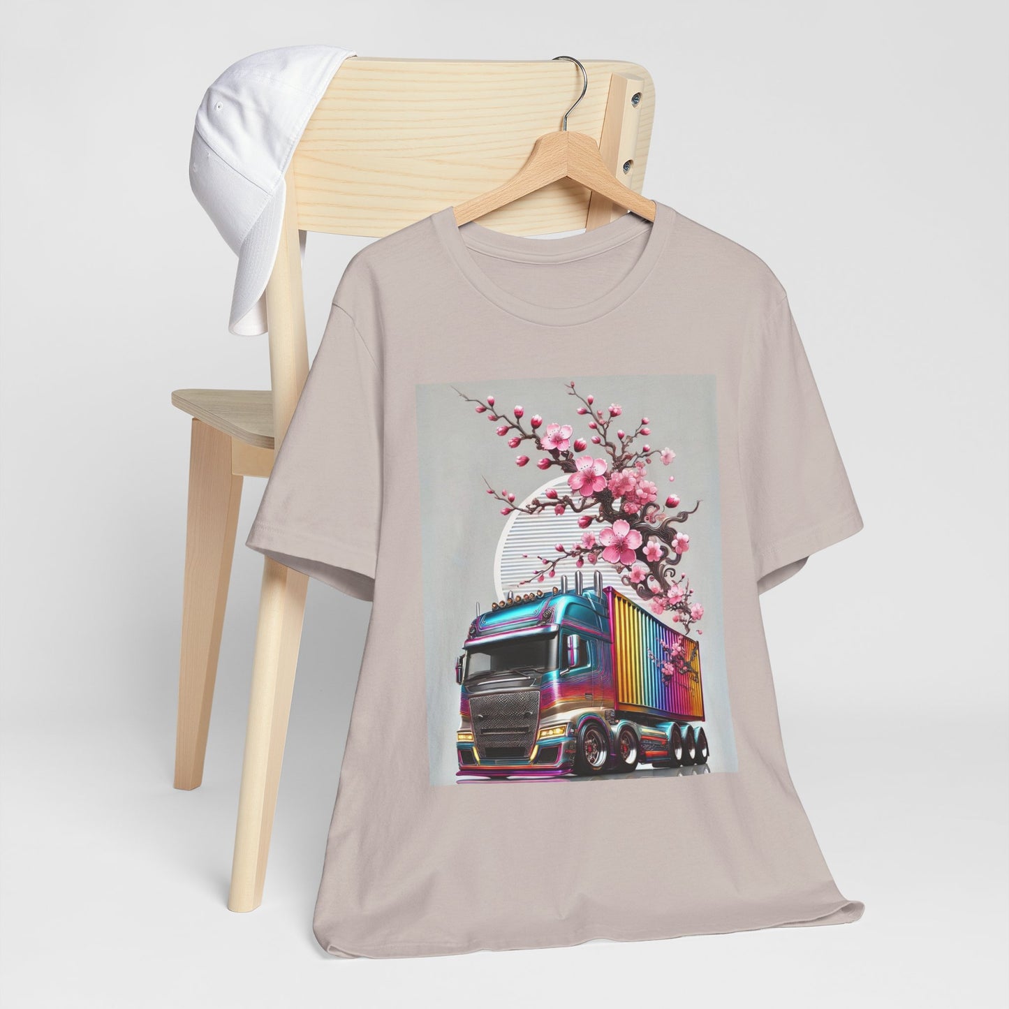 Cherry Blossom Convoy T-Shirt | Japanese Sakura x Modern Truck Art | Unique Graphic Tee for Drivers & Streetwear Lovers No.007