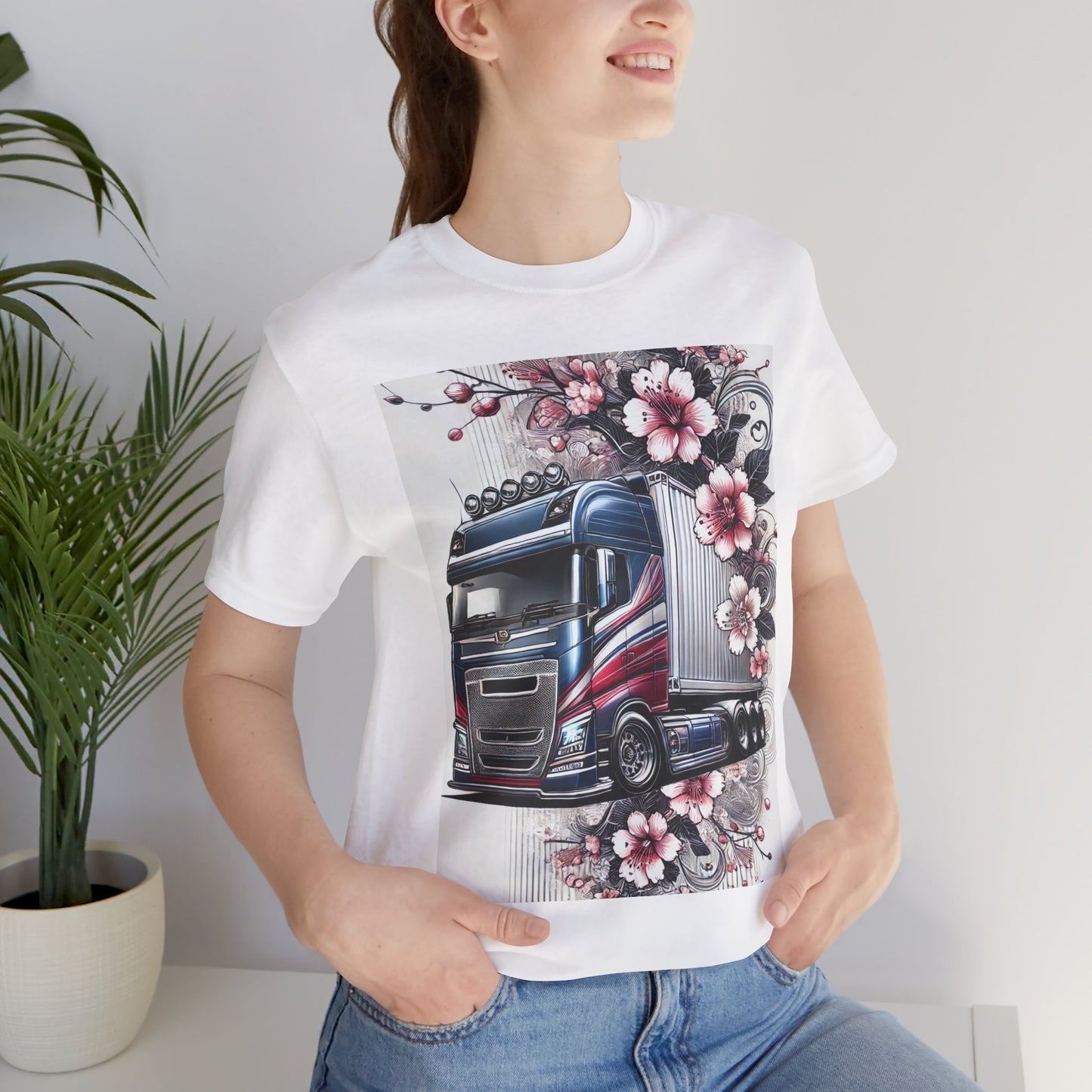Cherry Blossom Convoy T-Shirt | Japanese Sakura x Modern Truck Art | Unique Graphic Tee for Drivers & Streetwear Lovers 001