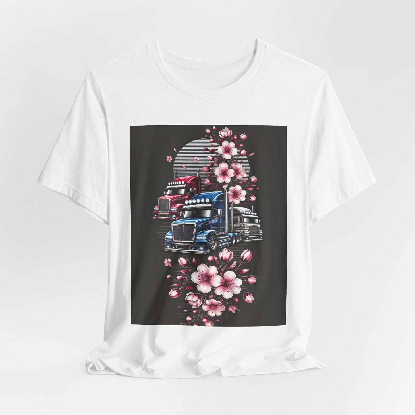 Cherry Blossom Convoy T-Shirt | Japanese Sakura x Modern Truck Art | Unique Graphic Tee for Drivers & Streetwear Lovers No.005