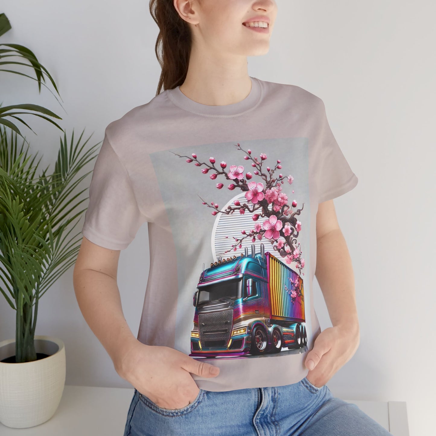 Cherry Blossom Convoy T-Shirt | Japanese Sakura x Modern Truck Art | Unique Graphic Tee for Drivers & Streetwear Lovers No.007