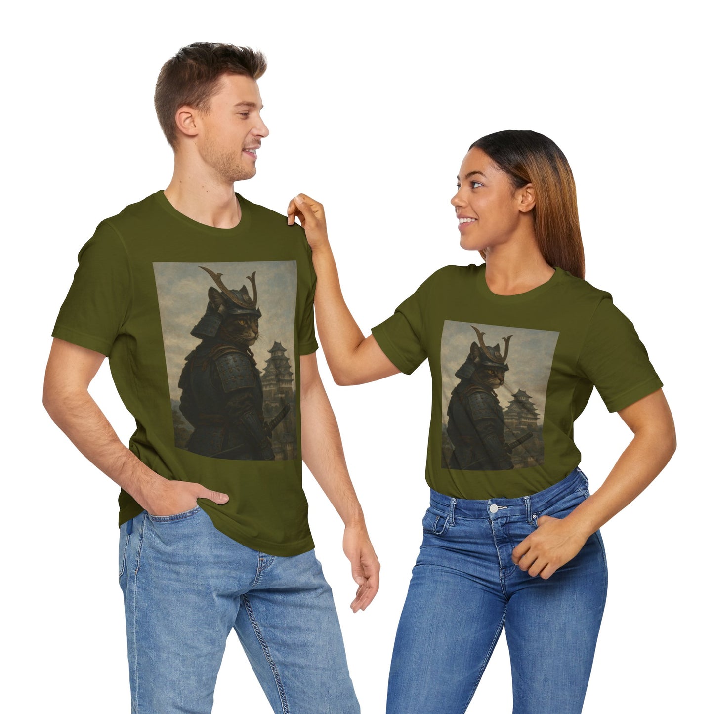 Cat Samurai Vigil Tee | Armored Feline Warrior w/ Castle Backdrop | Japanese Art Unisex Shirt