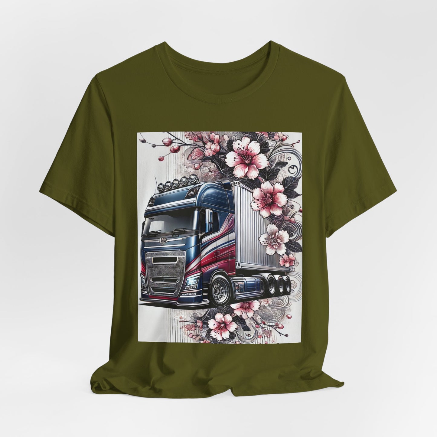 Cherry Blossom Convoy T-Shirt | Japanese Sakura x Modern Truck Art | Unique Graphic Tee for Drivers & Streetwear Lovers 001