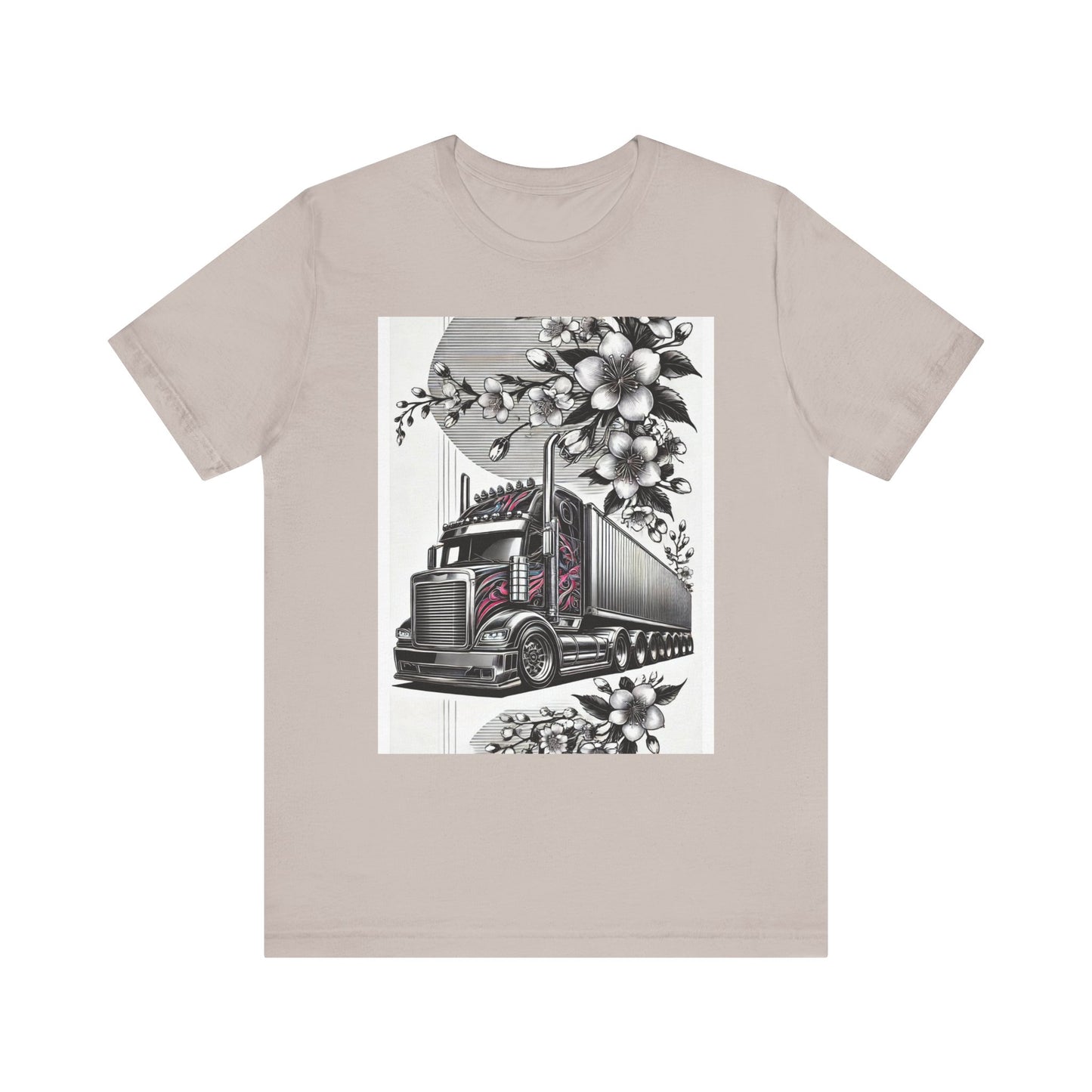 Cherry Blossom Convoy T-Shirt | Japanese Sakura x Modern Truck Art | Unique Graphic Tee for Drivers & Streetwear Lovers No.002