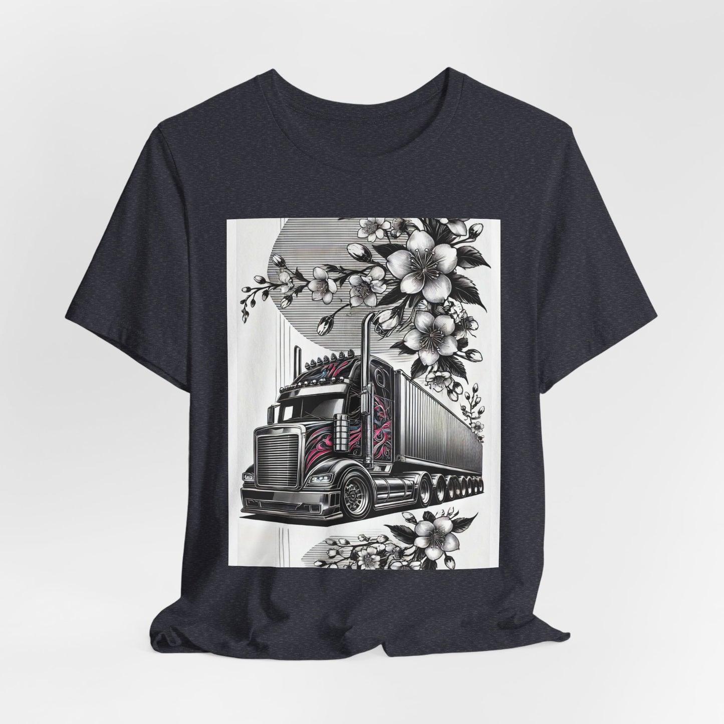 Cherry Blossom Convoy T-Shirt | Japanese Sakura x Modern Truck Art | Unique Graphic Tee for Drivers & Streetwear Lovers No.002