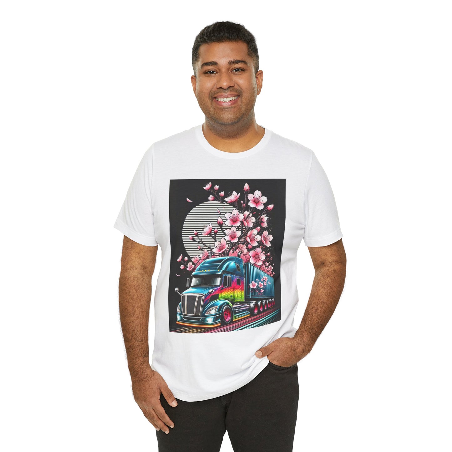 Cherry Blossom Convoy T-Shirt | Japanese Sakura x Modern Truck Art | Unique Graphic Tee for Drivers & Streetwear Lovers No.003
