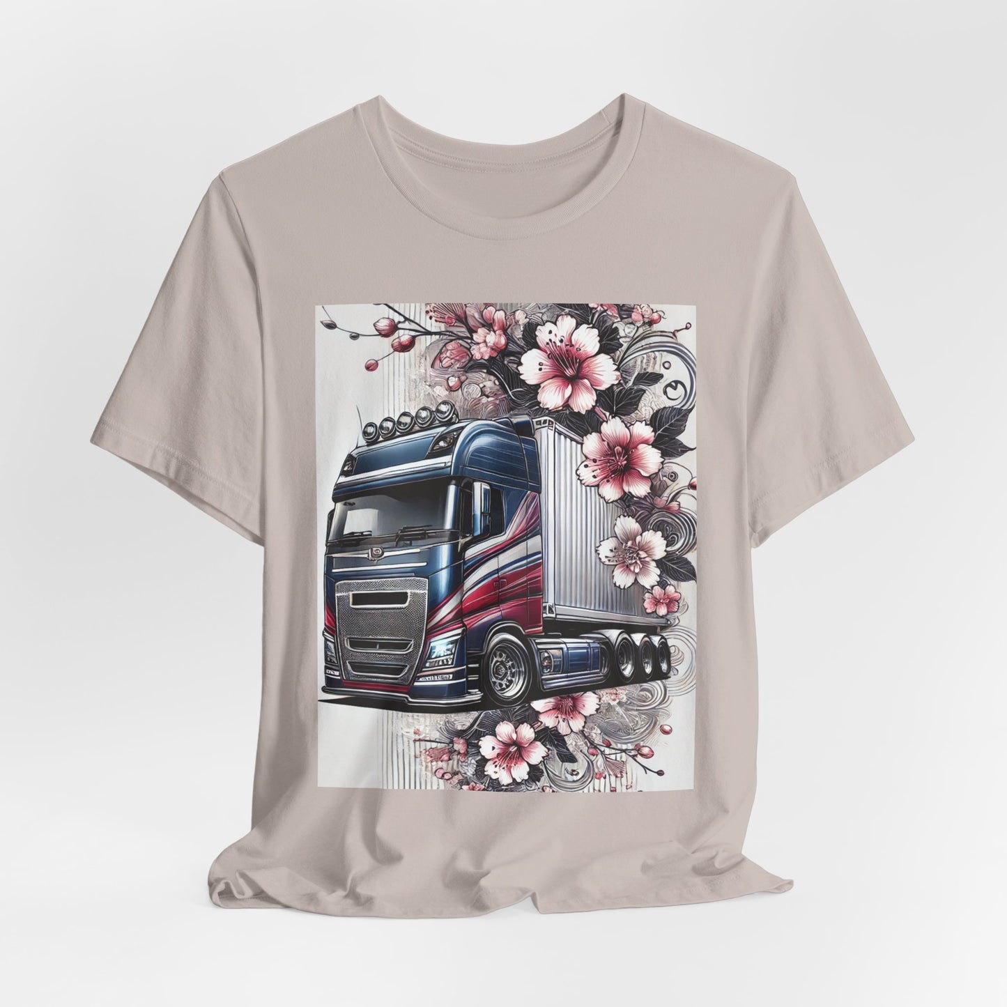 Cherry Blossom Convoy T-Shirt | Japanese Sakura x Modern Truck Art | Unique Graphic Tee for Drivers & Streetwear Lovers 001