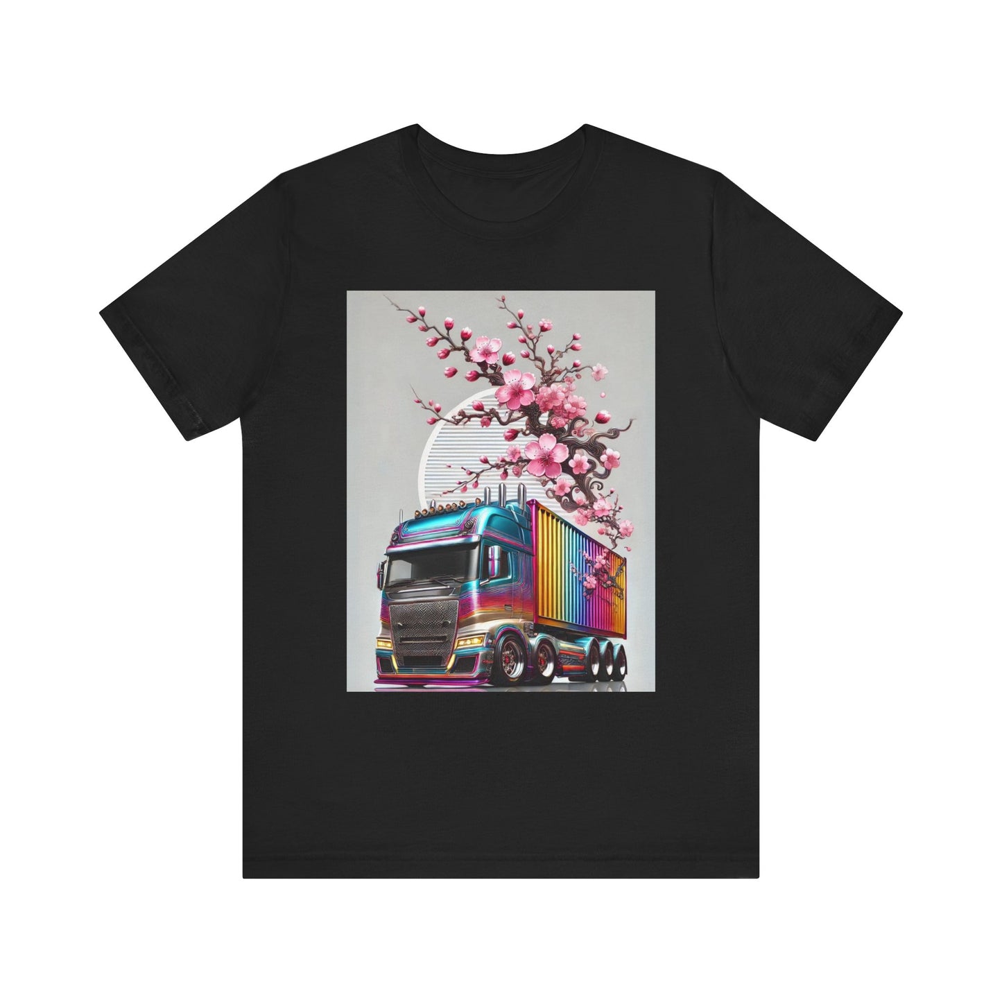Cherry Blossom Convoy T-Shirt | Japanese Sakura x Modern Truck Art | Unique Graphic Tee for Drivers & Streetwear Lovers No.007