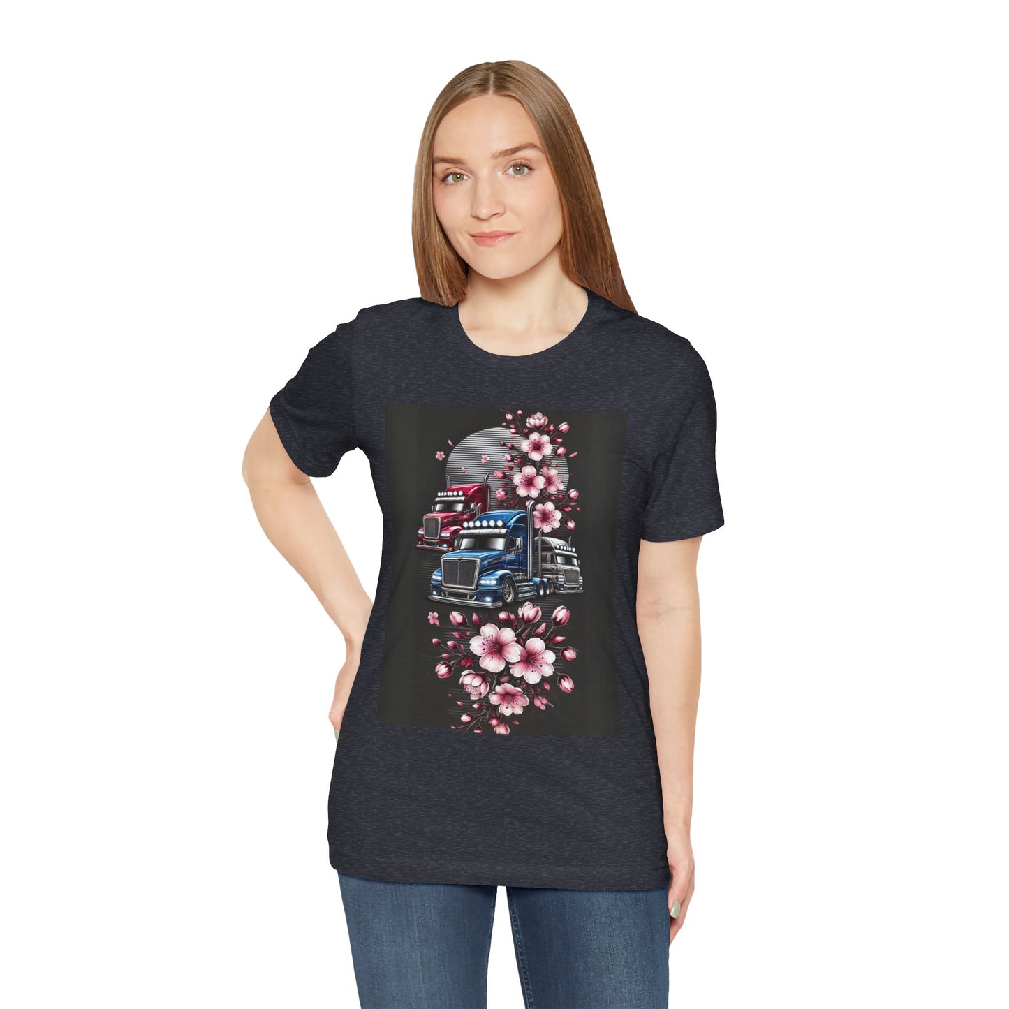 Cherry Blossom Convoy T-Shirt | Japanese Sakura x Modern Truck Art | Unique Graphic Tee for Drivers & Streetwear Lovers No.005