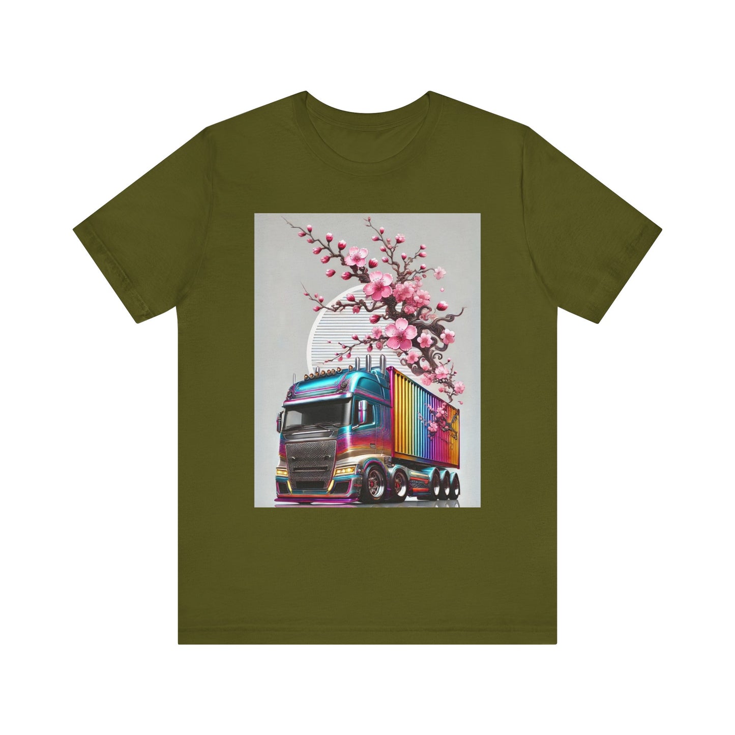 Cherry Blossom Convoy T-Shirt | Japanese Sakura x Modern Truck Art | Unique Graphic Tee for Drivers & Streetwear Lovers No.007