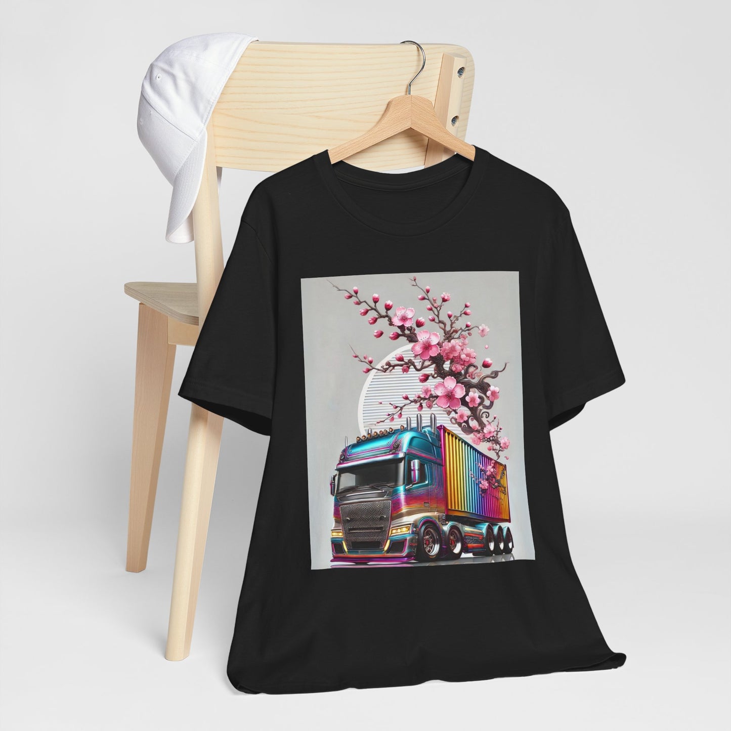 Cherry Blossom Convoy T-Shirt | Japanese Sakura x Modern Truck Art | Unique Graphic Tee for Drivers & Streetwear Lovers No.007