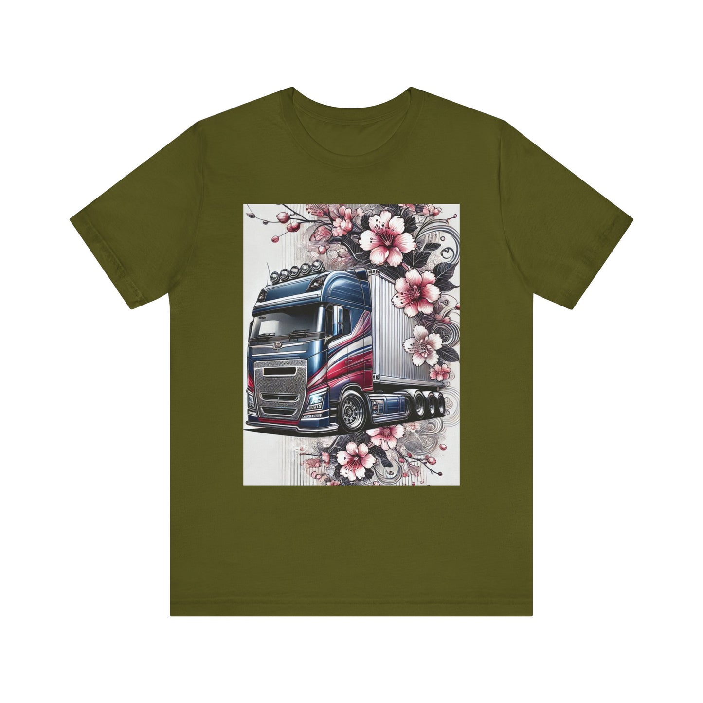 Cherry Blossom Convoy T-Shirt | Japanese Sakura x Modern Truck Art | Unique Graphic Tee for Drivers & Streetwear Lovers 001