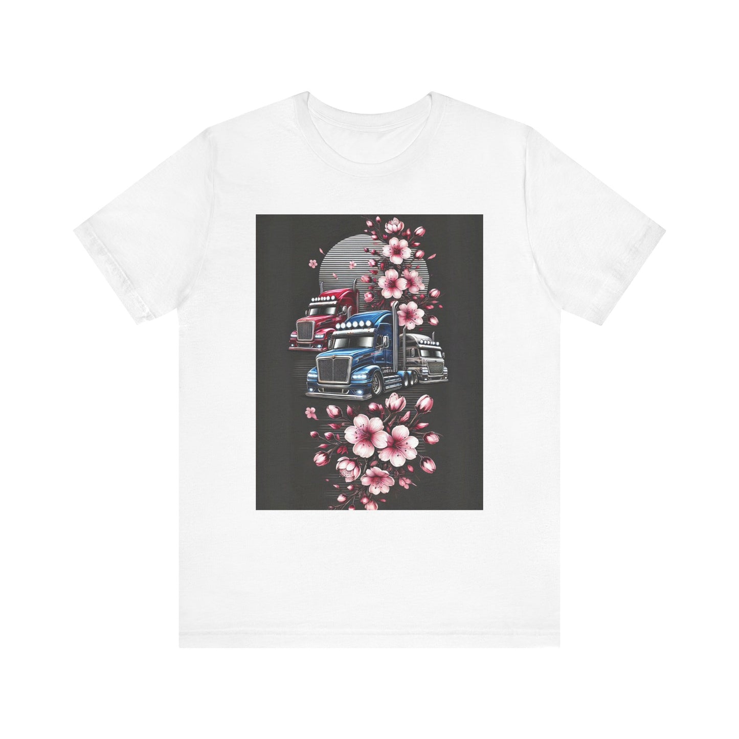 Cherry Blossom Convoy T-Shirt | Japanese Sakura x Modern Truck Art | Unique Graphic Tee for Drivers & Streetwear Lovers No.005