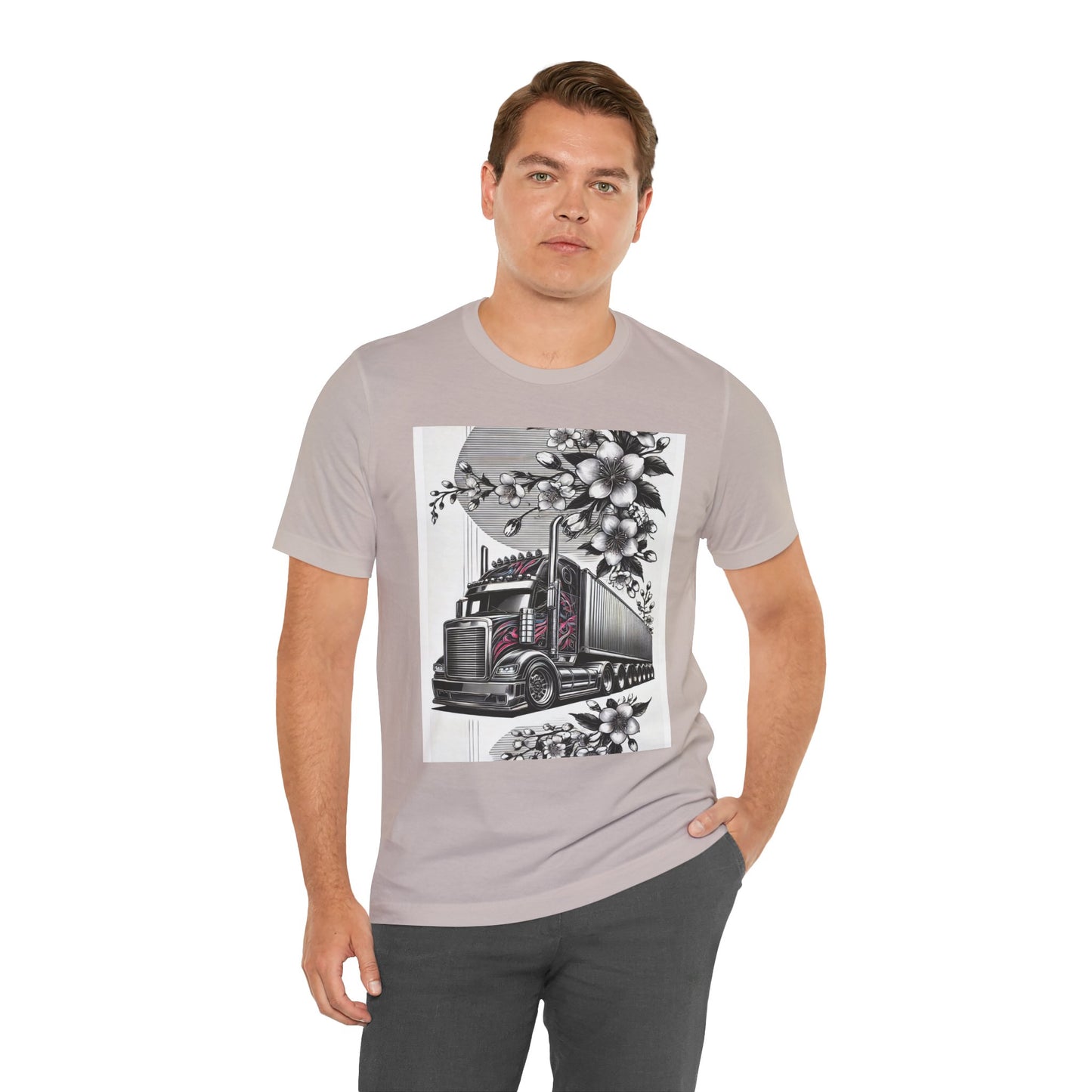 Cherry Blossom Convoy T-Shirt | Japanese Sakura x Modern Truck Art | Unique Graphic Tee for Drivers & Streetwear Lovers No.002