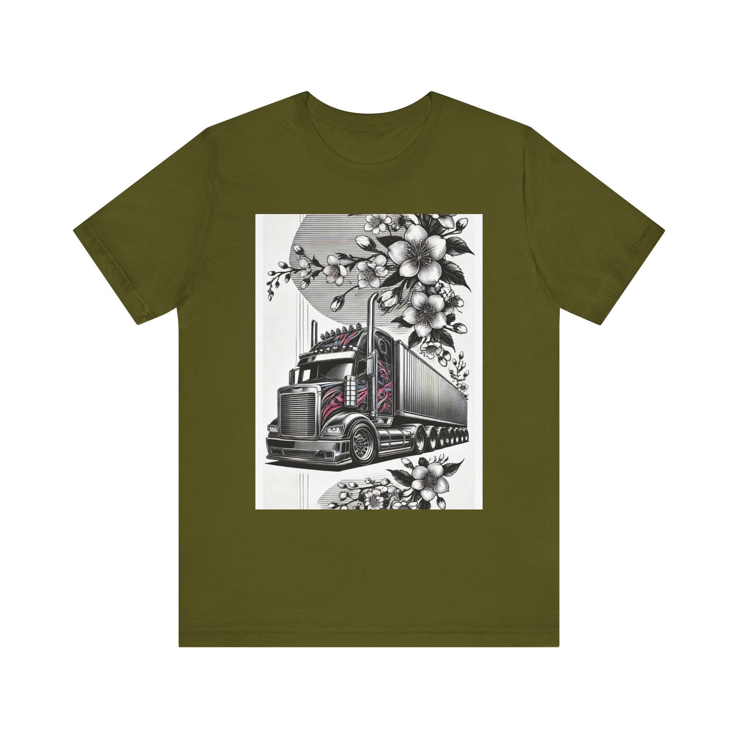 Cherry Blossom Convoy T-Shirt | Japanese Sakura x Modern Truck Art | Unique Graphic Tee for Drivers & Streetwear Lovers No.002