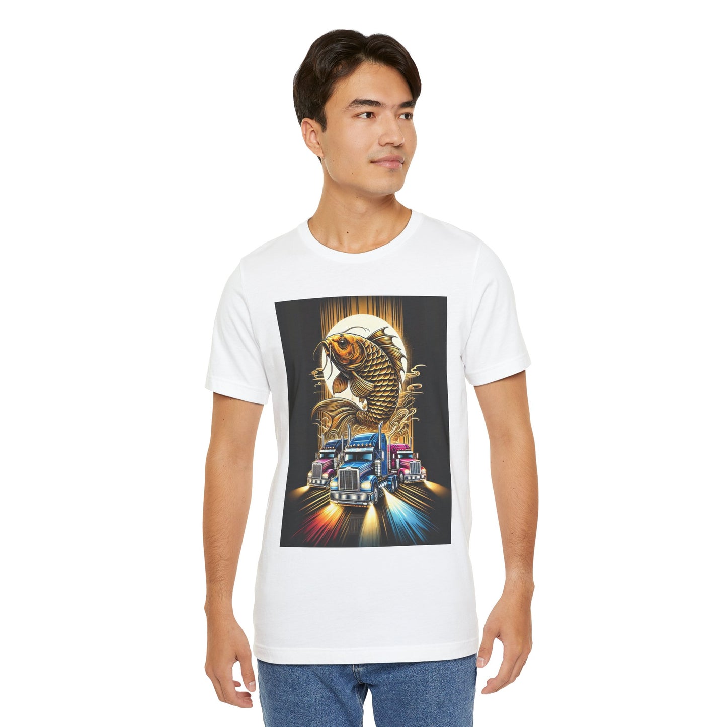 Bold Koi & Truck Fusion T-Shirt | Japanese Golden Carp AND Convoy Art Tee | Vibrant Streetwear for Truckers AND Tattoo Fans No.2