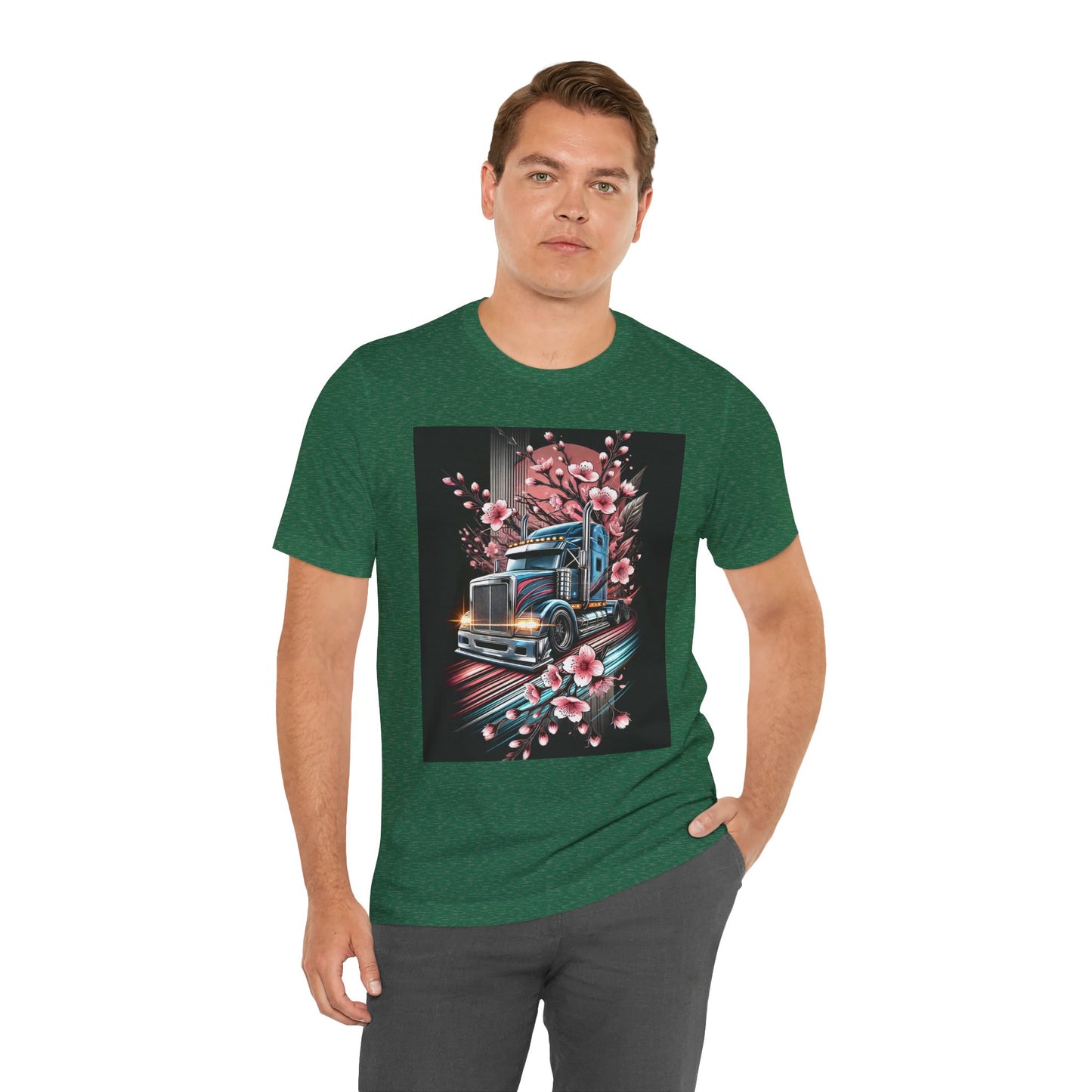 Cherry Blossom Convoy T-Shirt | Japanese Sakura x Modern Truck Art | Unique Graphic Tee for Drivers & Streetwear Lovers No.006