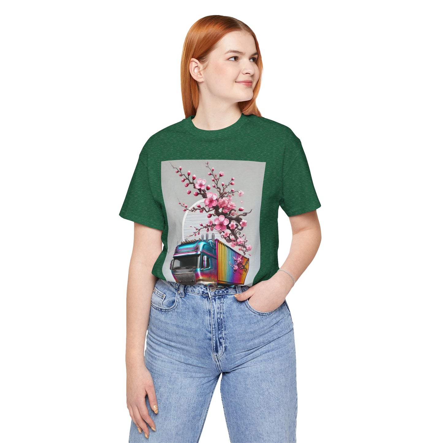 Cherry Blossom Convoy T-Shirt | Japanese Sakura x Modern Truck Art | Unique Graphic Tee for Drivers & Streetwear Lovers No.007