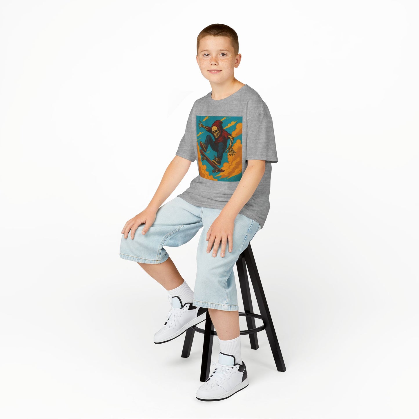 Colorful Skeleton Skater Hoodie Shirt for Kids - Bold Comic Art Skateboarding Tee - Cool Gift for Boys or Girls Who Love Street Style