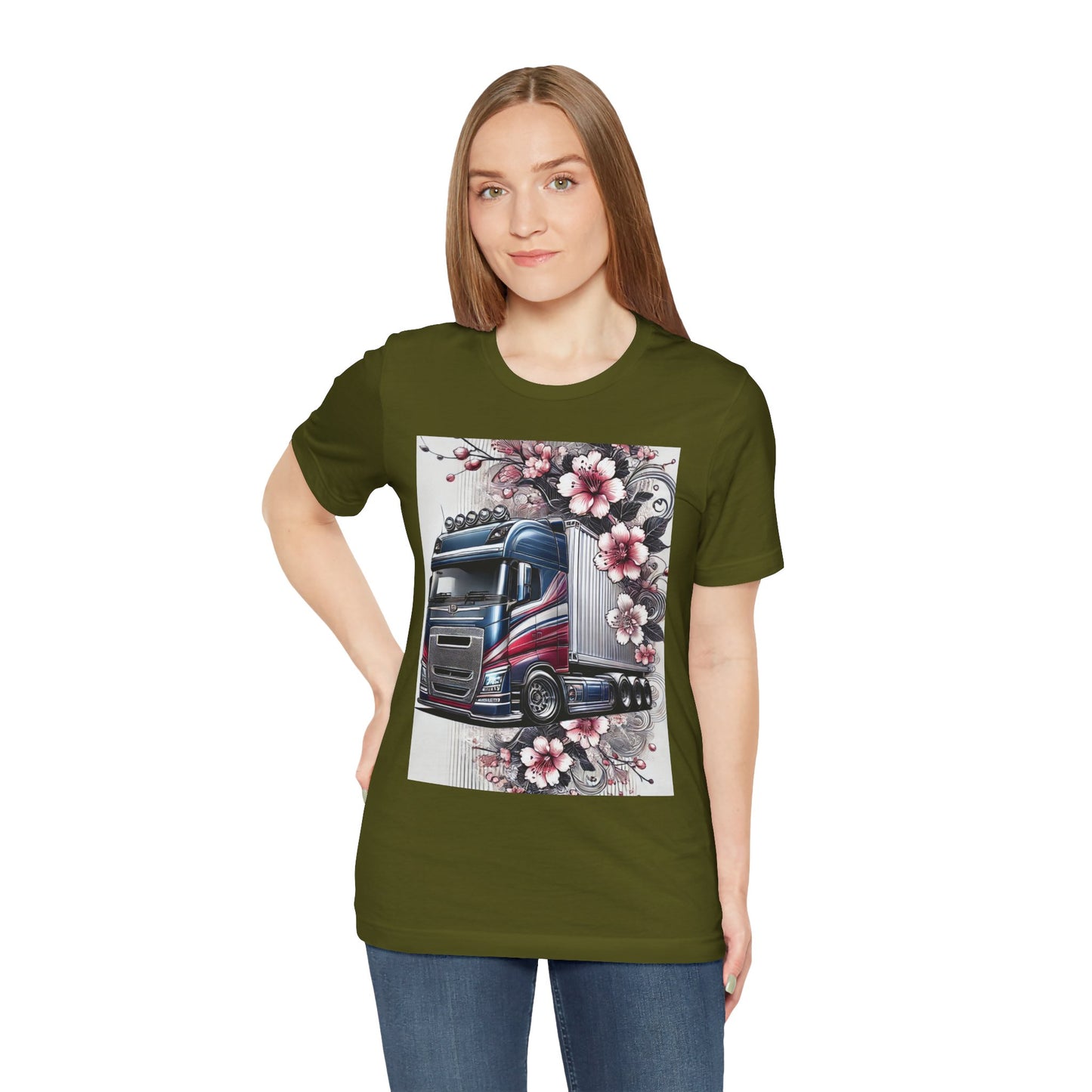 Cherry Blossom Convoy T-Shirt | Japanese Sakura x Modern Truck Art | Unique Graphic Tee for Drivers & Streetwear Lovers 001