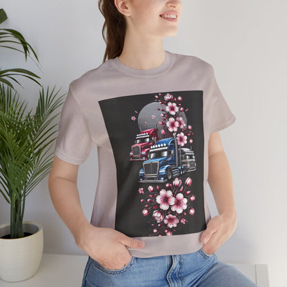 Cherry Blossom Convoy T-Shirt | Japanese Sakura x Modern Truck Art | Unique Graphic Tee for Drivers & Streetwear Lovers No.005
