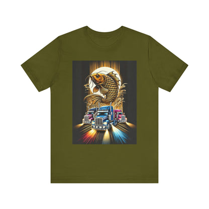 Bold Koi & Truck Fusion T-Shirt | Japanese Golden Carp AND Convoy Art Tee | Vibrant Streetwear for Truckers AND Tattoo Fans No.2